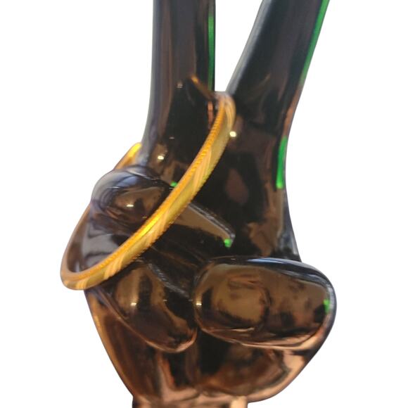 Pretty 6" gold tone bangle with green and white - Picture 3 of 3